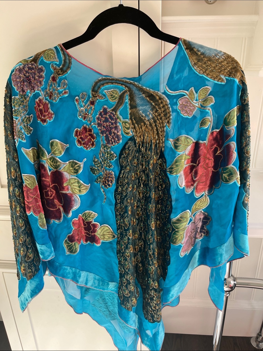 Vintage Scarf Style Top with Peacock Design